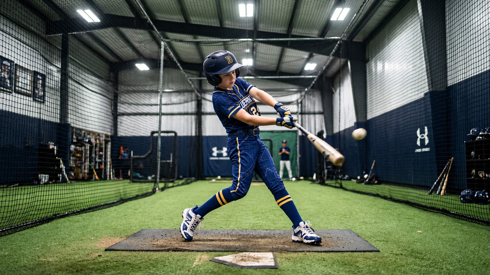 Baseball player training indoors